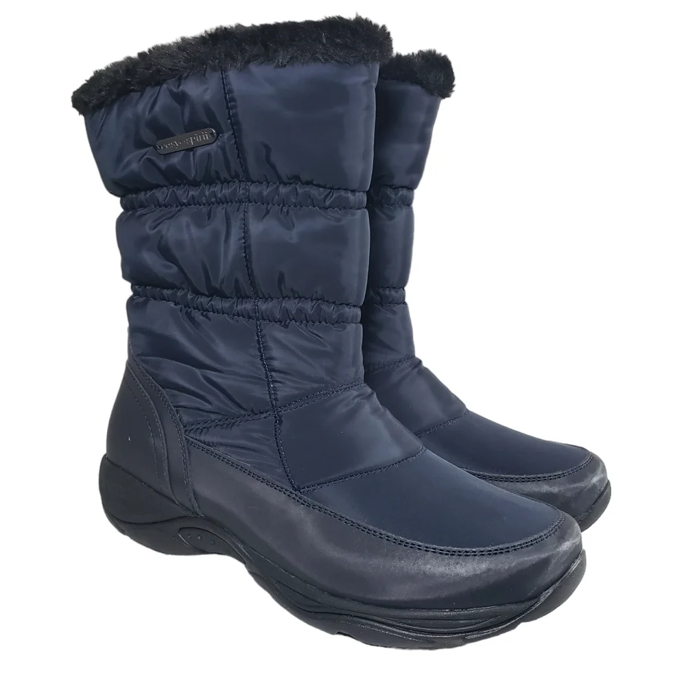 Life Stride Element2 Dark Blue Faux Fur Zip Winter Boots Sz 8M